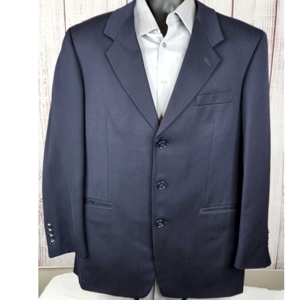 Albert Nipon Suit Mens 46R Navy 3 Button Wool Color Black